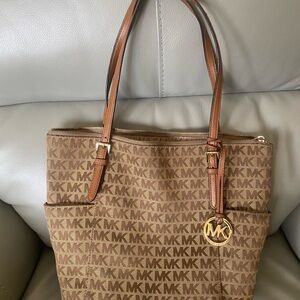 Michael Kors Tan/Brown Logo Tote with Gold Charm